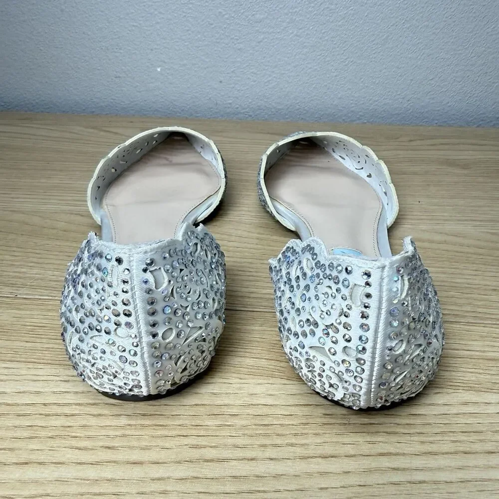 Betsey Johnson Lucy Flats Size 7 White Rhinestone Wedding Bride Something Blue